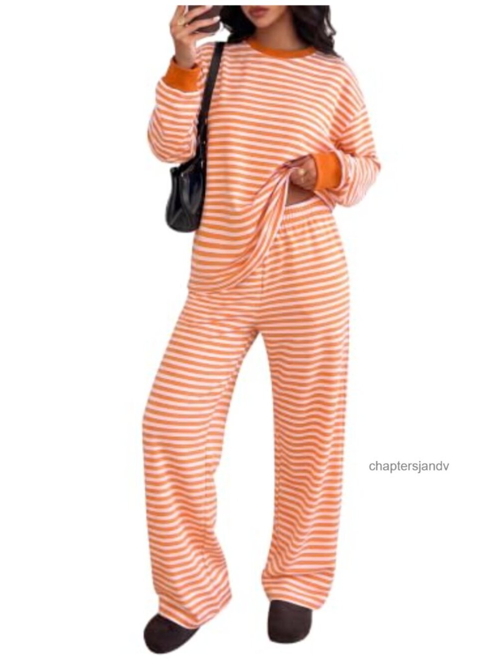 Striped Two Piece Lounge Set Wide Leg Pants Travel Outfit